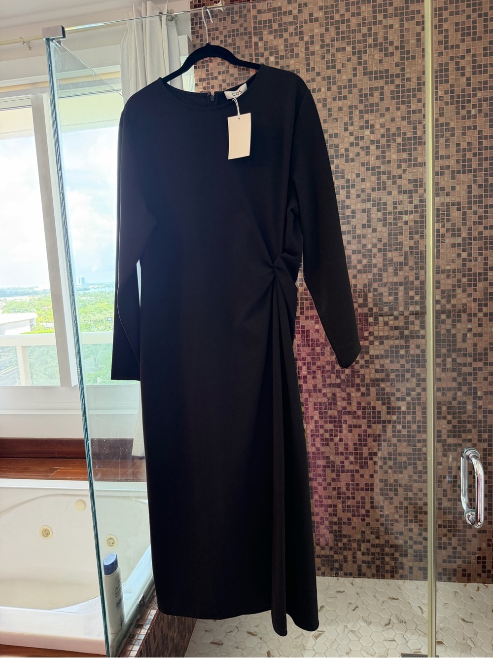 COS Black Long-Sleeve Knot-Detail Midi Dress